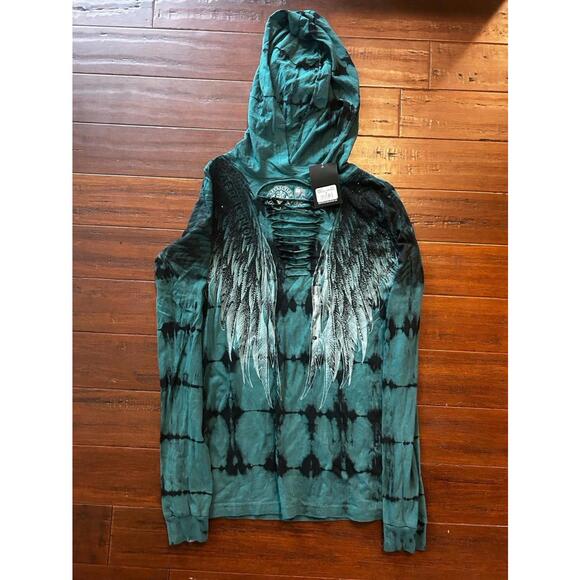 Affliction Women's Tie-Dye Hoodie with Wing Graphic - Picture 1 of 4